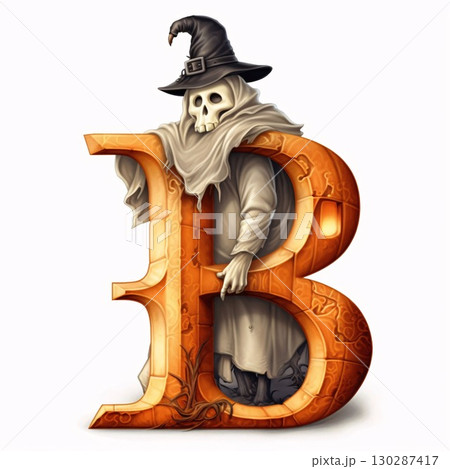 Letter B with a skull in a witch's hat. 3D rendering 130287417