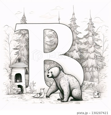 Polar bear and letter B in the forest. Vector illustration. Polar bear and letter B in the forest. Vector illustration. 130287421