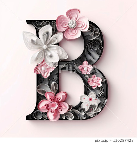 Alphabet letter B decorated with flowers on a white background. 3d rendering 130287428