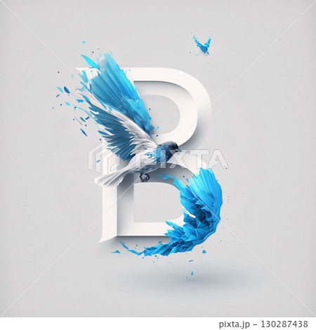 Alphabet letter B with blue paint splashes, vector illustration. 130287438