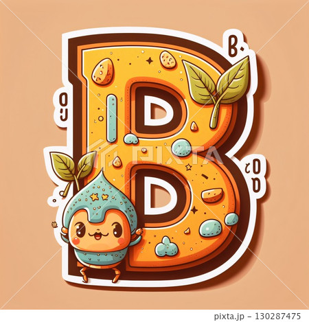Alphabet letter B with cute cartoon character for kids, vector illustration. 130287475