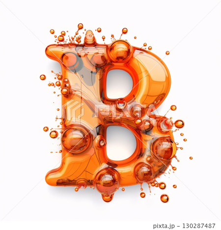 Alphabet letter B with water drops, isolated on white background. 130287487