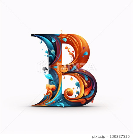 Vector letter B filled with water splashes and swirls. Font style 130287530
