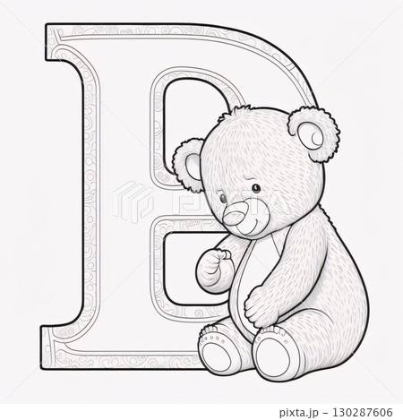 Teddy bear with letter B, coloring page for adults and children 130287606