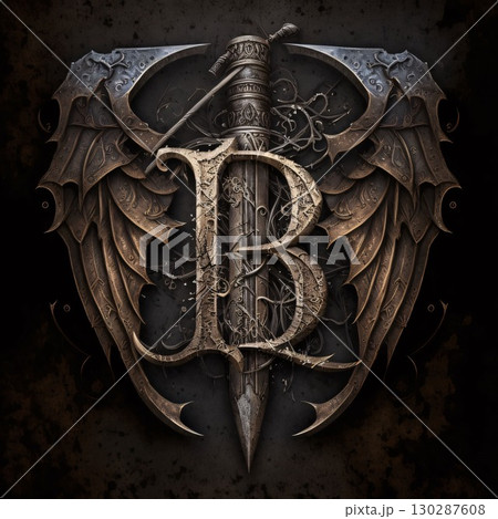 Vintage shield with medieval sword on grunge background. 3d rendering Letter B Vintage shield with medieval sword on grunge background. 3d rendering Letter B 130287608