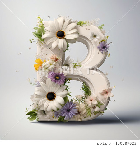 Flower font, 3d render, floral alphabet, letter B Flower font, 3d render, floral alphabet, letter B 130287623