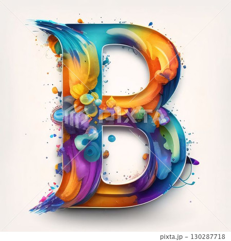 Colorful letter B painted with watercolor paint. Vector illustration. Colorful letter B painted with watercolor paint. Vector illustration. 130287718
