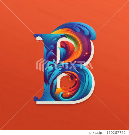 Alphabet letter B, blue and orange liquid wave font, vector 130287722