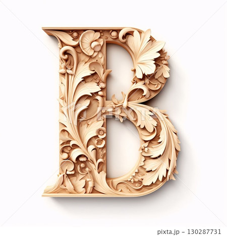 Vintage capital letter B with floral ornament. 3D render. 130287731