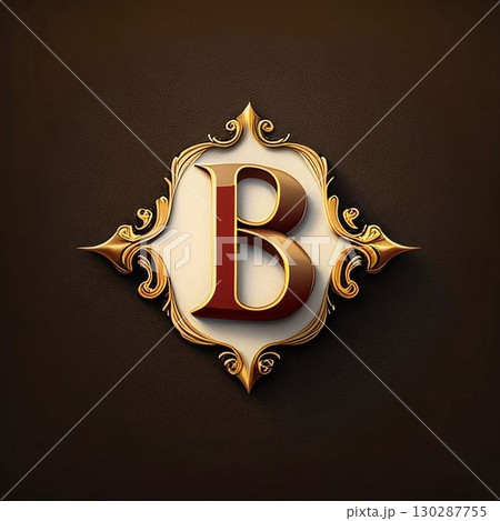 Vintage golden letter B on leather background. 3d render. 130287755