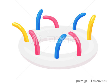 Inflatable swim pool ring. Colorful floater element for beach, swimming pool lifebuoy and life saver equipment. Inflatable rubber toy, cartoon vector illustration 130287830