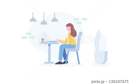カフェでノートパソコンを操作する女性 130287875
