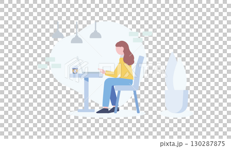カフェでノートパソコンを操作する女性 130287875