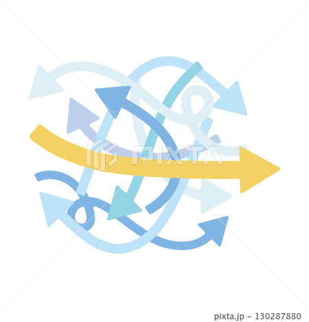 無秩序な矢印と太い黄色の矢印 130287880