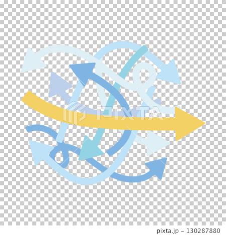 無秩序な矢印と太い黄色の矢印 130287880