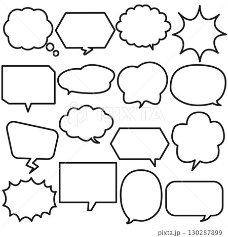 ベーシックな吹き出し フレーム セット 線画 ラインアート 白黒 130287899
