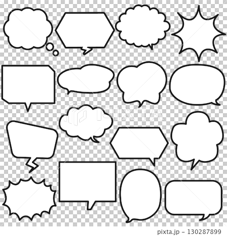 ベーシックな吹き出し フレーム セット 線画 ラインアート 白黒 130287899