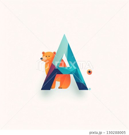 Abstract letter A with a bear. Geometric design, vector illustration 130288005