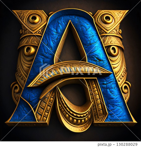 Letter A in the Gothic style. Letter with ornament. 3D illustration 130288029
