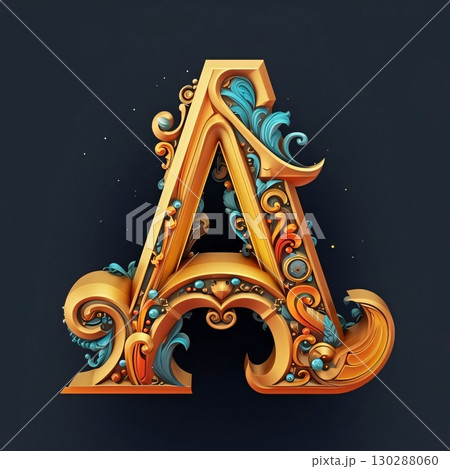 Vector capital letter A in the style of Baroque. 3D Vector capital letter A in the style of Baroque. 3D 130288060