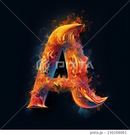 Flaming letter A isolated on black background. 3D rendering Flaming letter A isolated on black background. 3D rendering 130288061