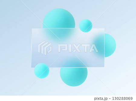 Glass panel with turquoise glowing spheres on light background 130288069