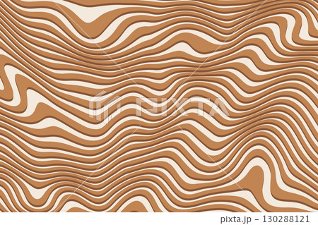 Caramel pattern background with swirl chocolate waves. Peanut butter liquid cream on milk sauce. Flow of sweet dessert. Curves toffee stripes. Vector 130288121