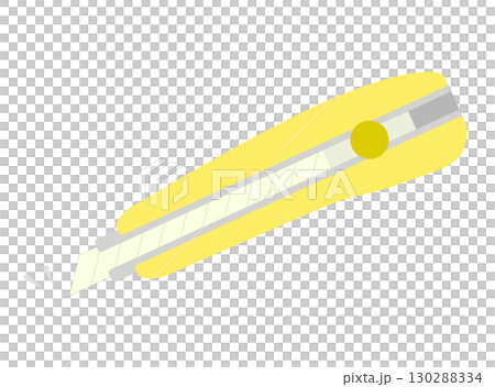 黄色いカッターナイフと点線ラインのイラスト 130288334