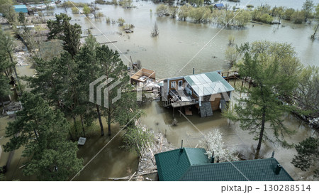 Floods and cyclone, global warming. Climate change,natural disasters the tsunami of nature.The apocalypse, catastrophes.Storms and destruction.The remnants of human life are floating in dirty water 130288514