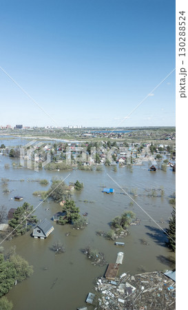 Floods and cyclone, global warming. Climate change,natural disasters the tsunami of nature.The apocalypse, catastrophes.Storms and destruction.The remnants of human life are floating in dirty water 130288524