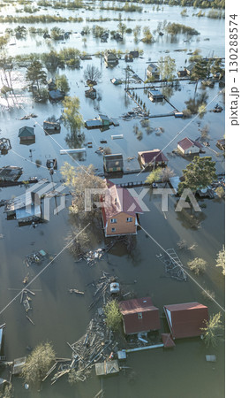 Global warming, floods on the planet.The apocalypse, catastrophes.Storms and destruction.Natural disasters,climate change,the riot of nature.The remnants of human life are floating in dirty water.End 130288574