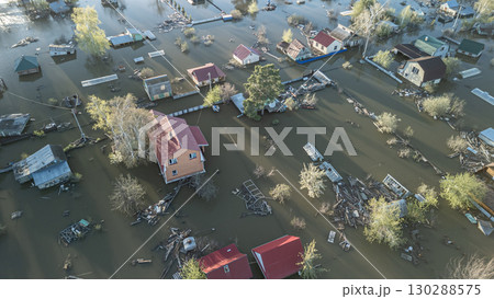 Global warming, floods on the planet.The apocalypse, catastrophes.Storms and destruction.Natural disasters,climate change,the riot of nature.The remnants of human life are floating in dirty water.End 130288575