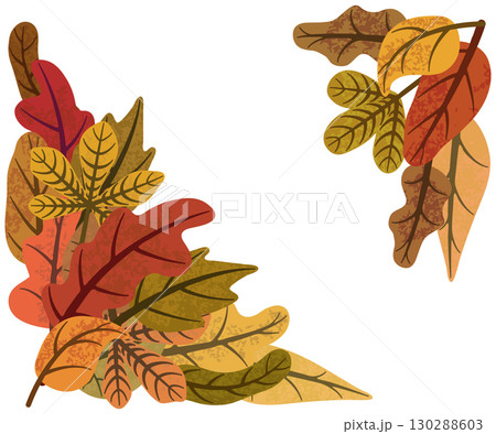 Colorful autumn leaves creating a decorative corner frame 130288603