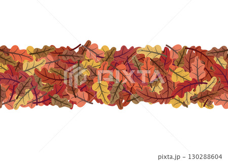 Horizontal seamless border with colorful oak leaves forming an autumn background 130288604