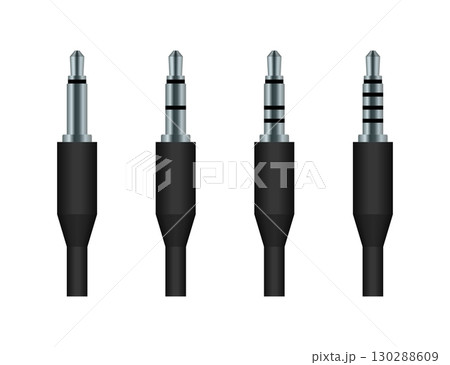 Four Different Audio Jacks Showing Increasing Number of Contact Rings 130288609