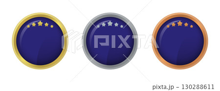 Gold, Silver and Bronze Round Labels with Five Stars on Top 130288611