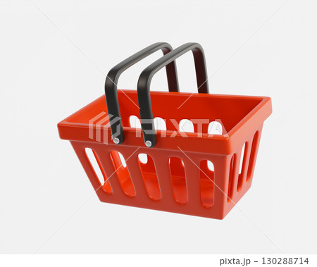 Red empty Shopping Cart from a supermarket for shopping. Shopping Basket, Shopping bag, 3d rendering of the icon on a white background 130288714