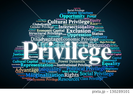 Privilege Word Cloud. Key Concepts On Power, Inequality, Social Advantage, Marginalization, And Structural Dynamics In Society And Global Contexts. 130289101