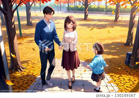 秋の小道と家族 秋の小道と家族 130289167
