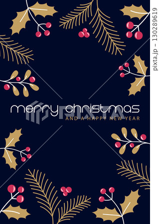 christmas greeting card with floral holly berry decoration vector illustration 130289619