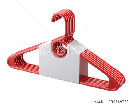 Red plastic hanger package with empty label isolated on white background - 3d illustration Red plastic hanger package with empty label isolated on white background - 3d illustration 130289722