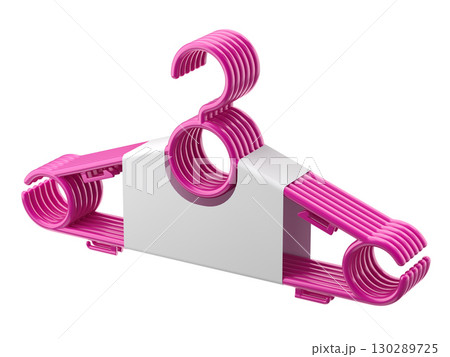 Pink plastic hanger package with empty label isolated on white background - 3d illustration 130289725