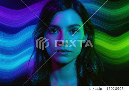 Neon Light Trails Portrait With Vibrant Color Spectrum 130289984