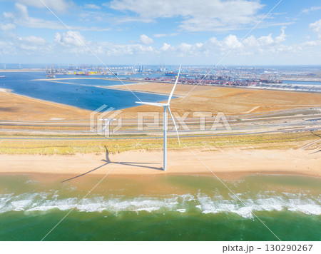 Wind turbine on the seashore. Renewable and natural energy sources. Green energy. 130290267