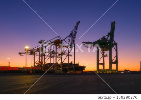 Marine commercial terminal. Transportation of goods in containers. Sea transport for cargo delivery. 130290270