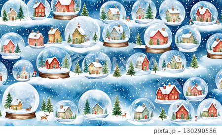 スノードームに描かれた雪降るクリスマスの街並み 130290586