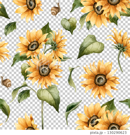 Sunflower Autumn garden yellow flowers Watercolor hand painted floral seamless pattern on white background for fall design cozy prints cute home kitchen table textile fabric wrapping paper wallpaper Sunflower Autumn garden yellow flowers Watercolor hand painted floral seamless pattern on white background for fall design cozy prints cute home kitchen table textile fabric wrapping paper wallpaper 130290623