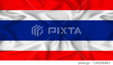Realistic Thailand flag waving. Close up of flag of Thailand with cloth texture 130290863