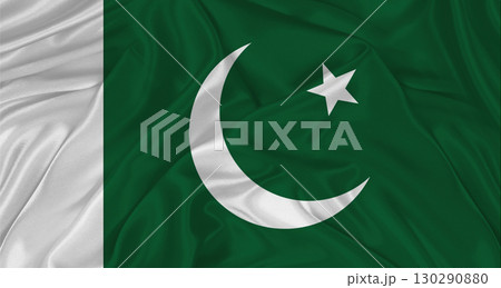 Flag of Pakistan with cloth texture. Close up of Pakistan flag waving Flag of Pakistan with cloth texture. Close up of Pakistan flag waving 130290880