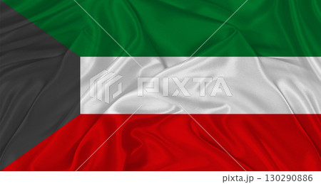 Flag of Kuwait with cloth texture. Close up of Kuwait flag waving 130290886